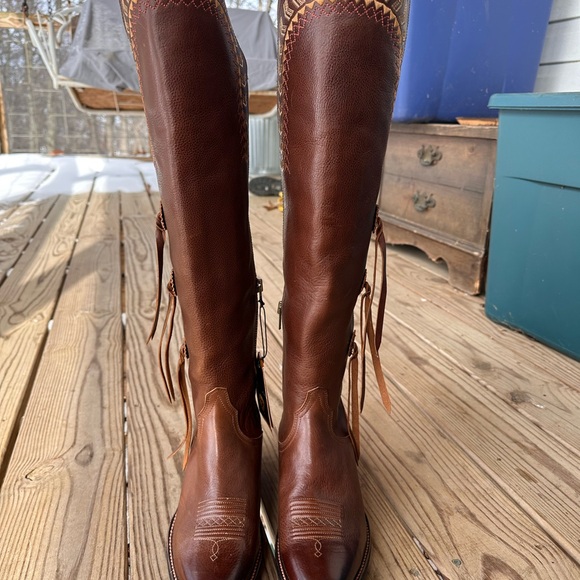 NEW Ariat Women’s Tall Brown Leather Western Boots ATS Zip Tassel US 7.5 B - Picture 3 of 8